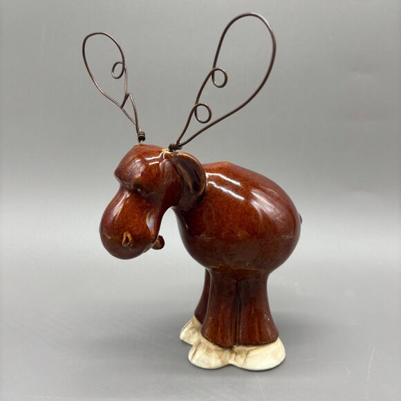 Big Sky Carvers Ceramic Moose Figurine Wire Antlers Whimsical Rustic Lodge 8" - Picture 2 of 7